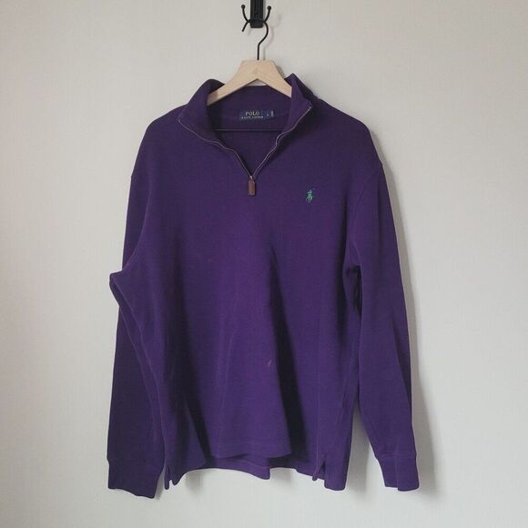 Polo Ralph Lauren Quarter Zip Knit Sweater Size Large in Purple - Picture 1 of 5